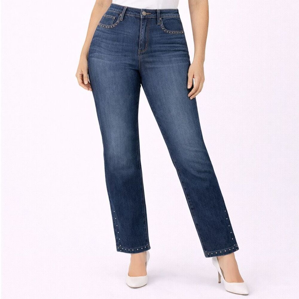 Driftwood Amelia Studded Slit Hem Jeans Blue 27
